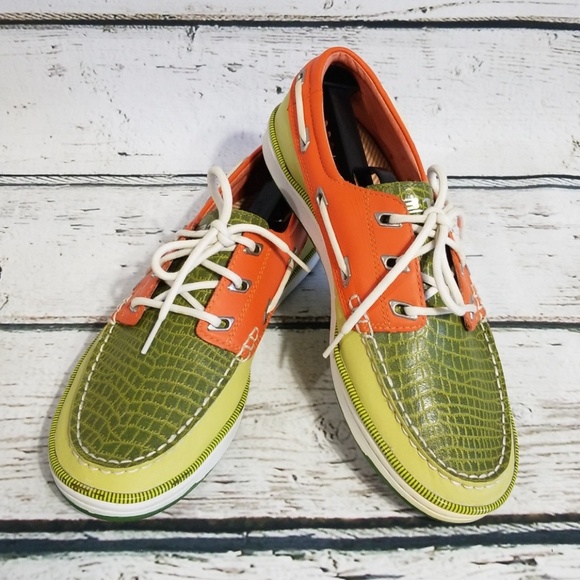 310 Other - 310 Green & Orange Boat Shoes Sz 9